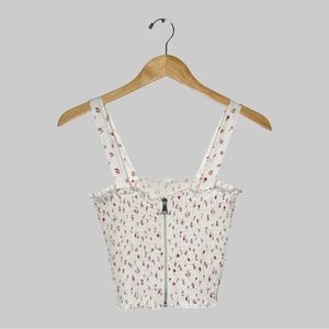 Zipper-Front Ruched Cropped Top